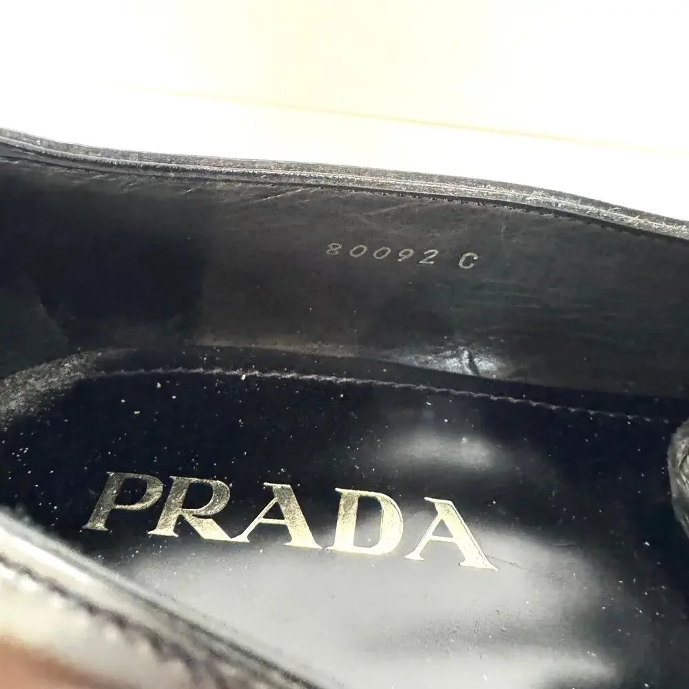PRADA Black Patent Leather Combination Calf Hair Point Toe Loafer 10 Pony Shoes
